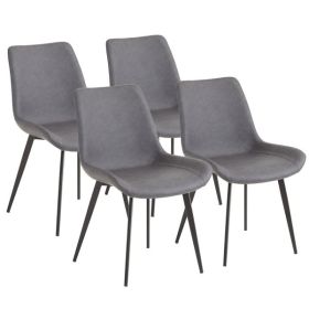4pcs Disassembled PU Iron Pipe Curved Dining Chair Black