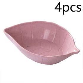Small Straw Leaves Saucer Creative Snacks Plate Japanese Style Tableware Vinegar Dish (Option: Pink 4 Pack)