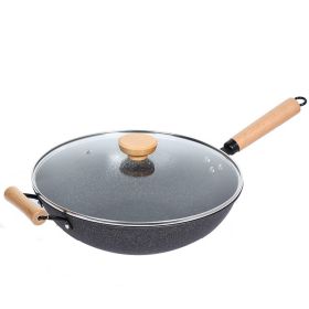 Household Non-stick Medical Stone Wok Induction Cooker Applicable To Gas Stove (Option: Black-32cm-Pot with a glass cover)