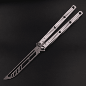 Non Slip Integrated Aluminum Alloy Handle Shaft Sleeve Structure Butterfly Knife (Color: Silver)