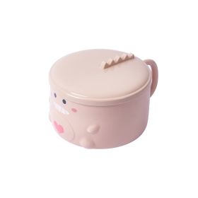 304 Stainless Steel Dinosaur Instant Noodle Bowl Plastic Instant Noodle Bowl For Student Dormitory With Lid (Option: Girl Pink)