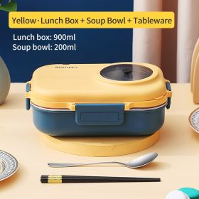 Four Compartmentalized Plastic Portable Lunch Box (Option: Yellow-1100ml)