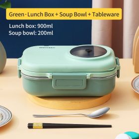 Four Compartmentalized Plastic Portable Lunch Box (Option: Green-1100ml)