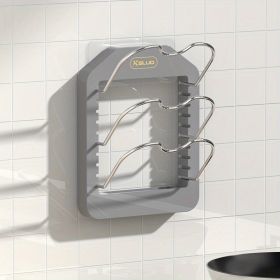1pc Wall Mounted Pot Lid Rack; Free Punch Pot Cover Holder; Hanging Lid Organizer; Kitchen Accessories (Color: Grey)