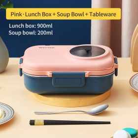 Four Compartmentalized Plastic Portable Lunch Box (Option: Pink-1100ml)
