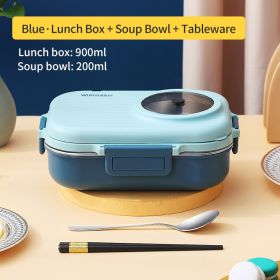 Four Compartmentalized Plastic Portable Lunch Box (Option: Blue-1100ml)
